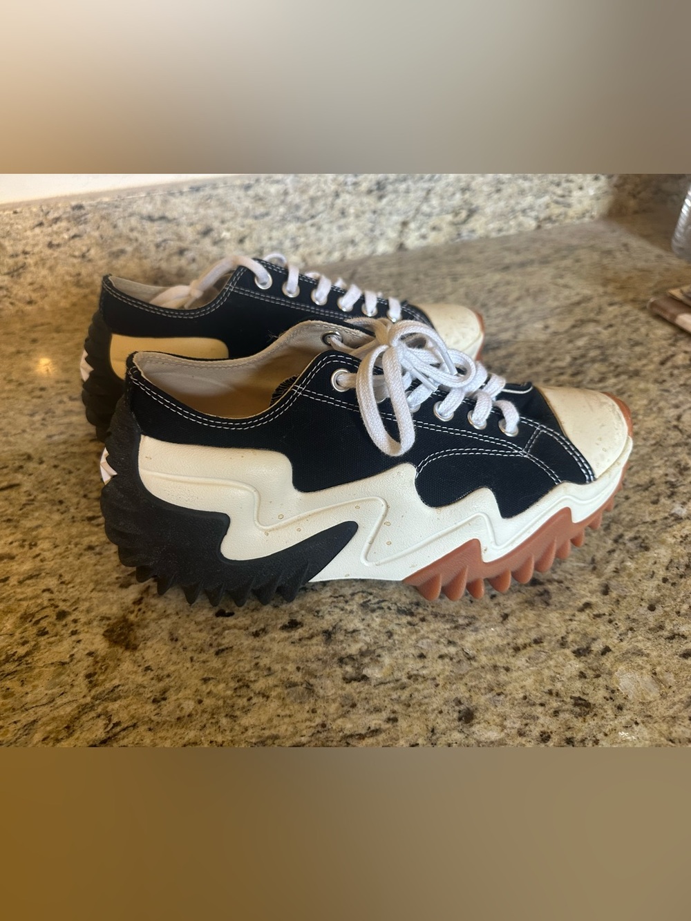Converse Black White Chunky Wave Platform Sneakers with Brown Tread